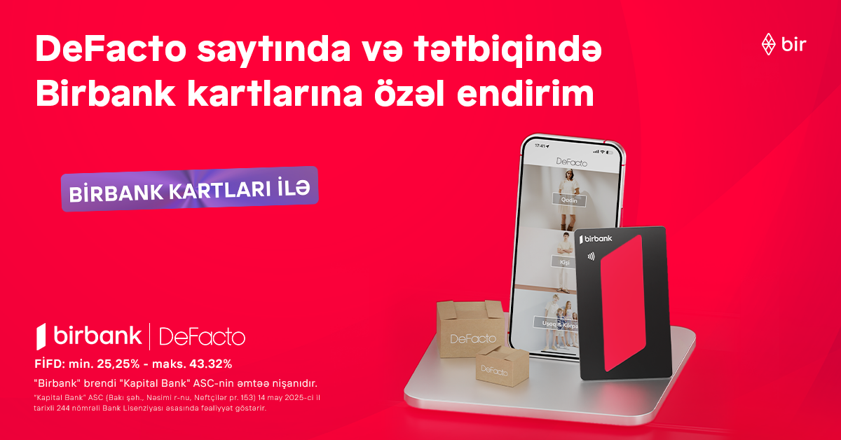 Birbank kartlarına DeFacto-da əlavə endirim!